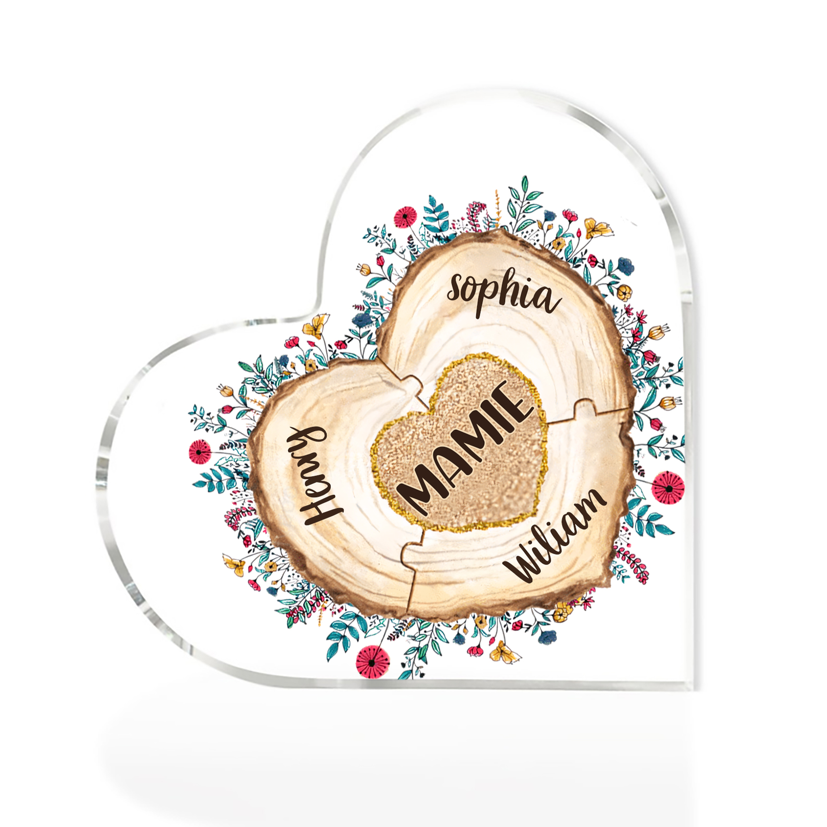 À ma Maman/Mamie - Plaque Acrylique Morceaux de coeur 4 Prénoms Personnalisés