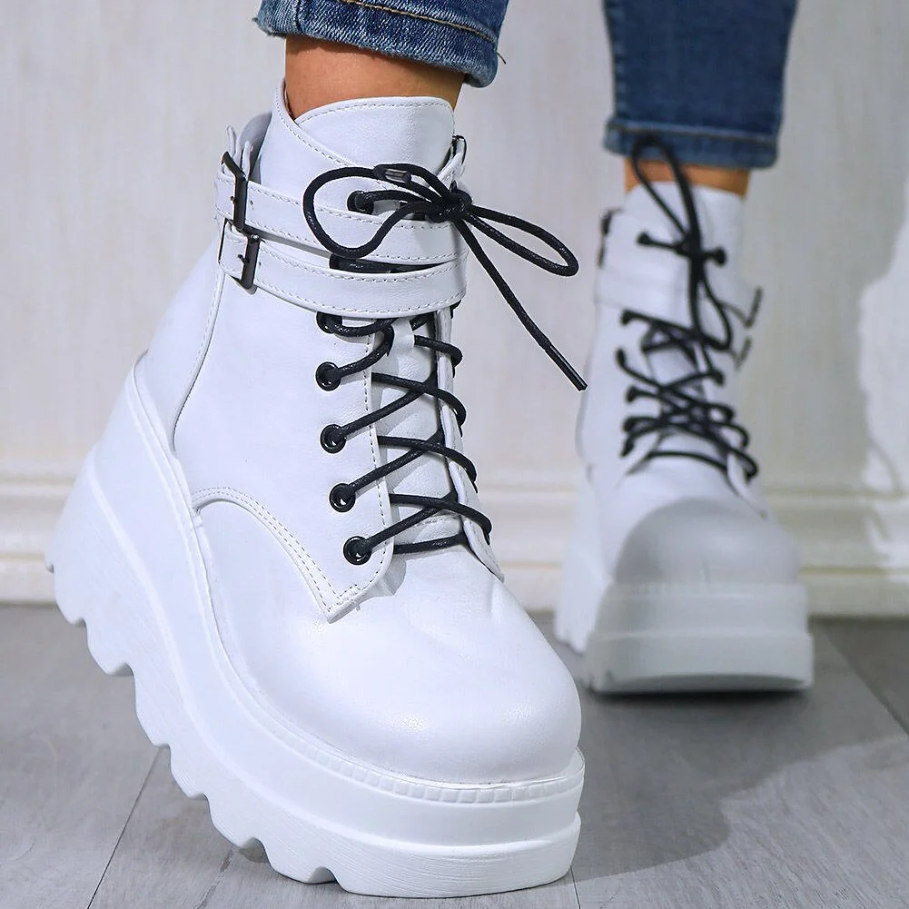 Brand NEW 2020 Fashion Trendy Big sizes 43 Platform High Heels Autumn Winter Add Plush Wedges Shoes Stylish Ankle Boots Women