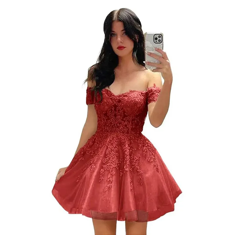 Brownm Brownm Women's Prom Evening Dress Short A Swing 2025 New Cocktail Party Shoulder Princess Dress