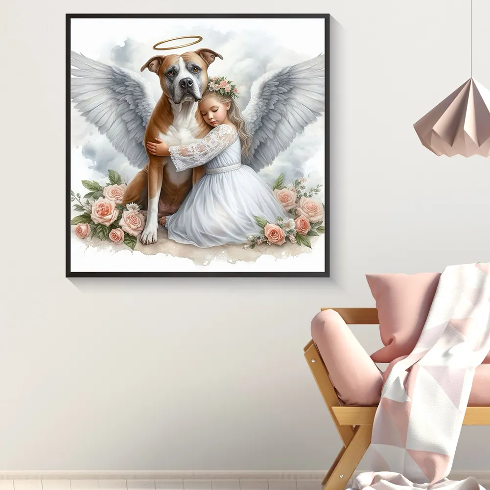 Full Round Diamond Painting 30*30cm - Angel Dog And Baby