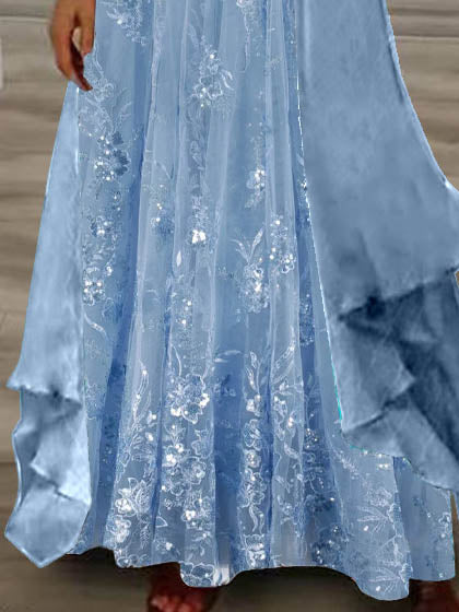 Women Half Sleeve V-neck Solid Color Dress