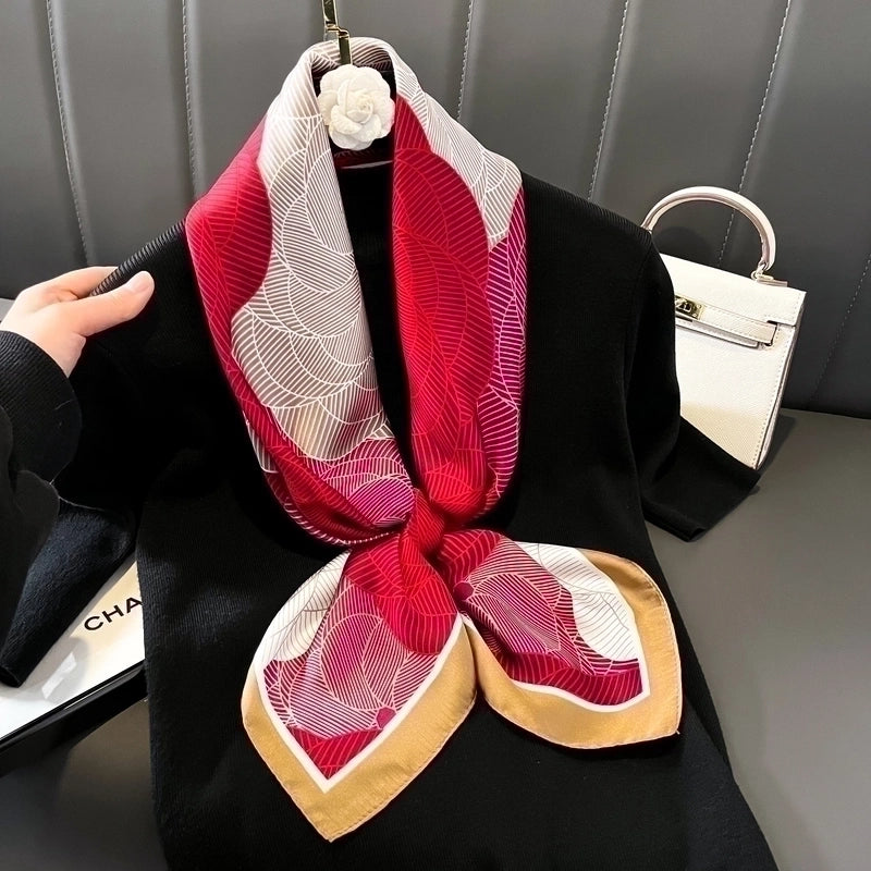 Women's Elegant Minimalist Rose Satin Printing And Dyeing Printing Silk Scarf