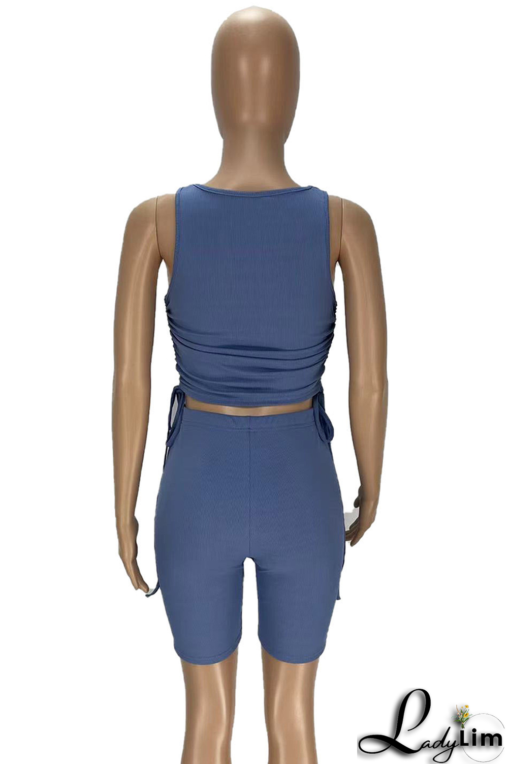 Grey Sportswear Solid Draw String O Neck Sleeveless Two Pieces