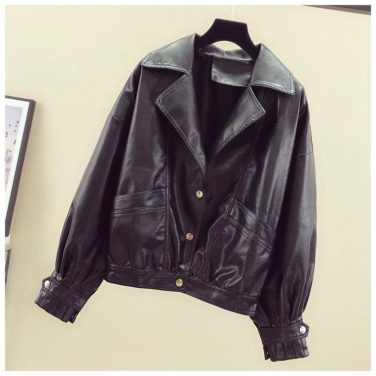 FTLZZ Spring Women White Black Yellow Turndown Collar Single Breasted Biker Jacket Faux Leather Vintage Short Motor Jackets