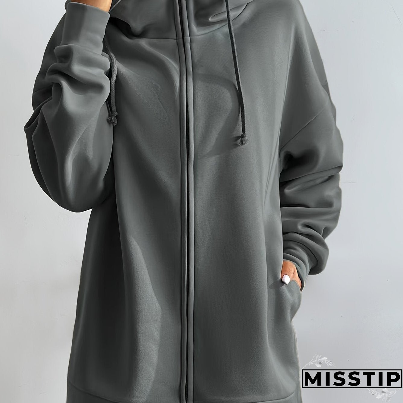 Solid Color Casual Sports Hooded Zipper Sweatshirs, Long Sleeve Drawstring Hoodie, Women's Sporty Sweatshirts