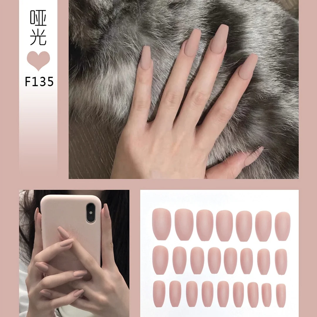 24pcs/box Full Cover fake Press on Nails Matte Yellow Pure Acrylic Frosted Ballerina acrylic for nails for Women and Girls-Nail Inspo