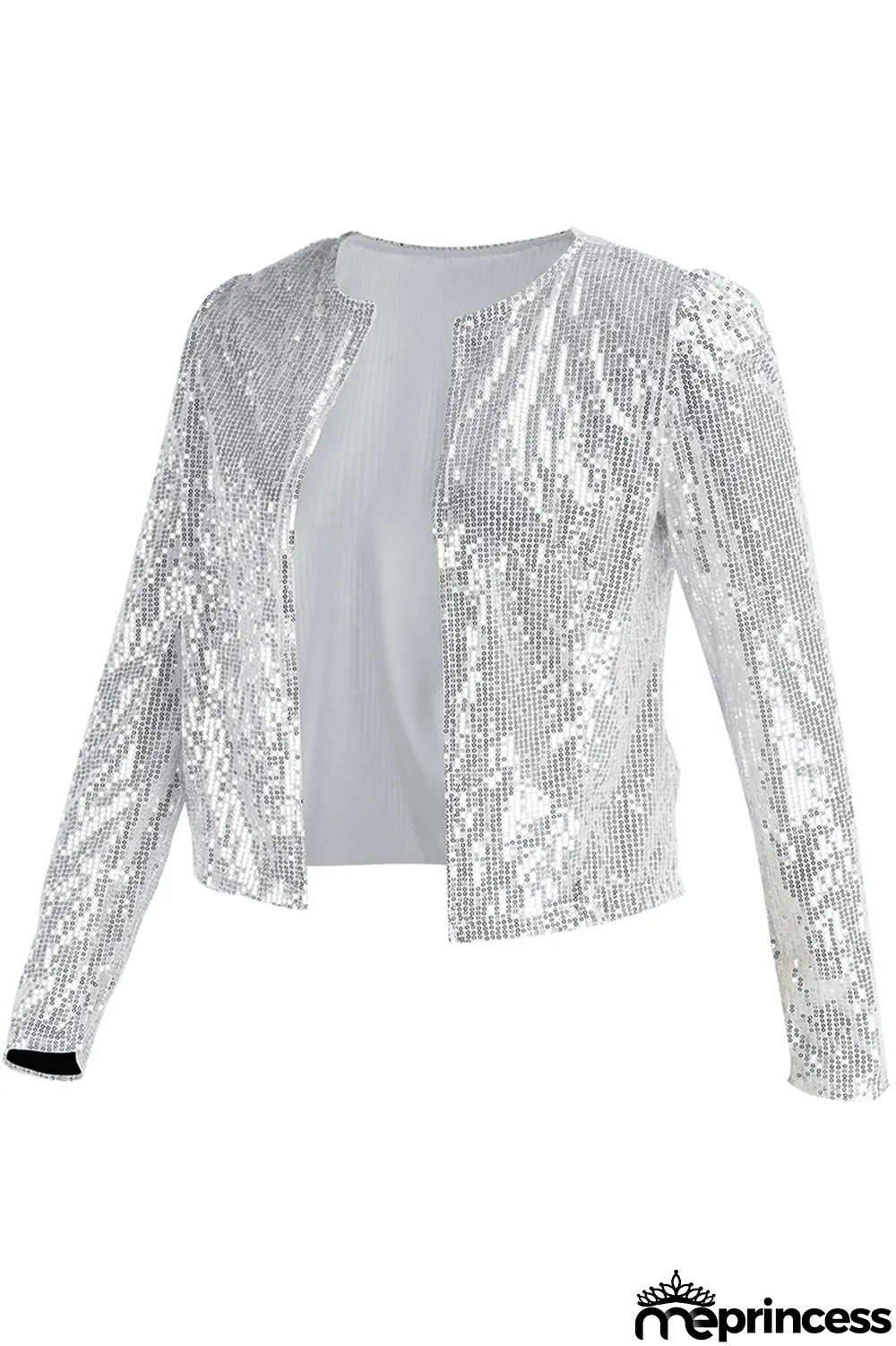 Champagne Fashion Solid Sequins Patchwork O Neck Outerwear