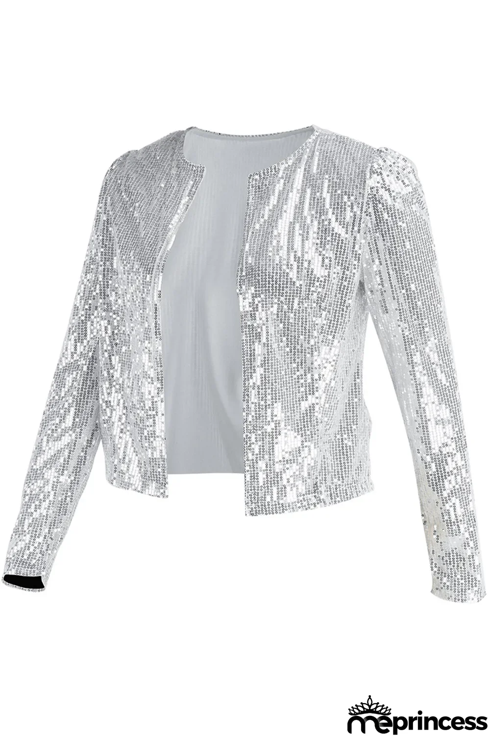 Champagne Fashion Solid Sequins Patchwork O Neck Outerwear