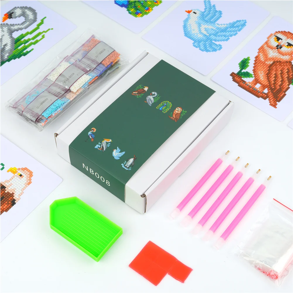 8pcs Animal DIY Mini Partial Round Diamond Painting Set Desktop Decor No Frame(12*17cm)