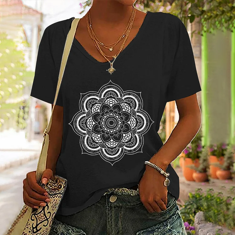 Mandala Floral Print Hippie T-shirt