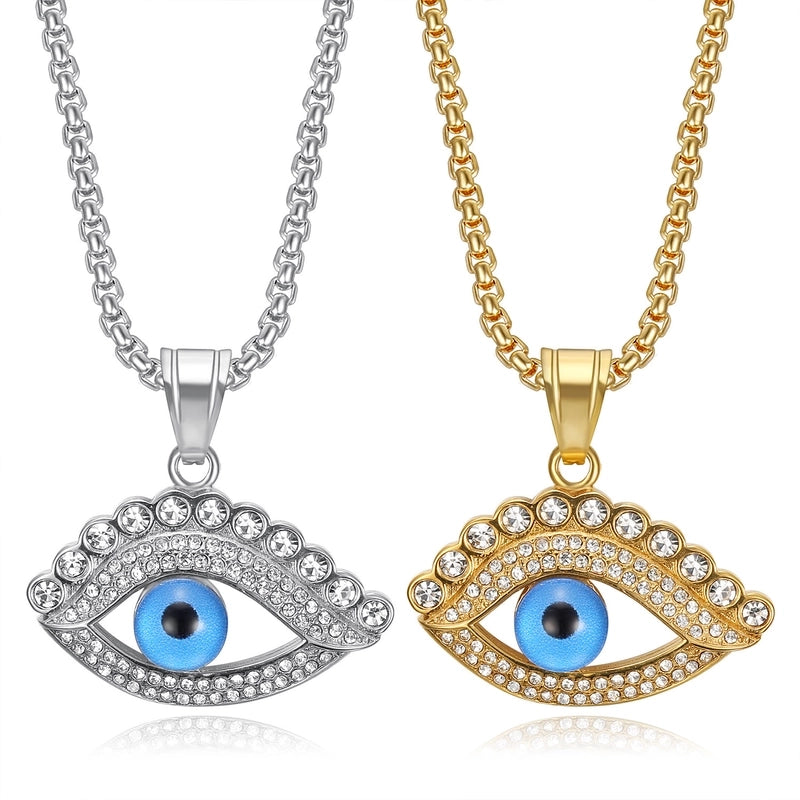 1 Piece Titanium Steel Rhinestones Devil’s Eye Pendant Chain