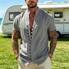 Linen Men's Short Sleeve Button-Up Shirt with Open Front Design for Summer Beach Wear by Inlyline