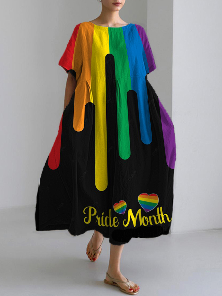 Comstylish Pride Month Rainbow Print Cotton Blend Dress