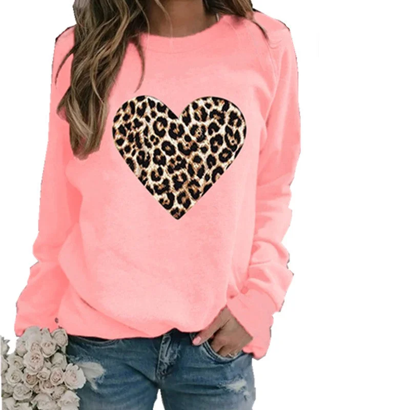 Uveng Round Neck Leopard Print Heart Printing Hooded Veet Coats