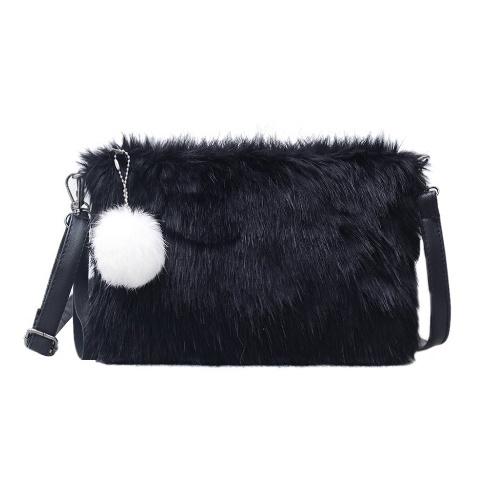 

Female Fluffy Shoulder Bag Hairball Pendant Plush Messenger Clutch Handbags, White, 501 Original