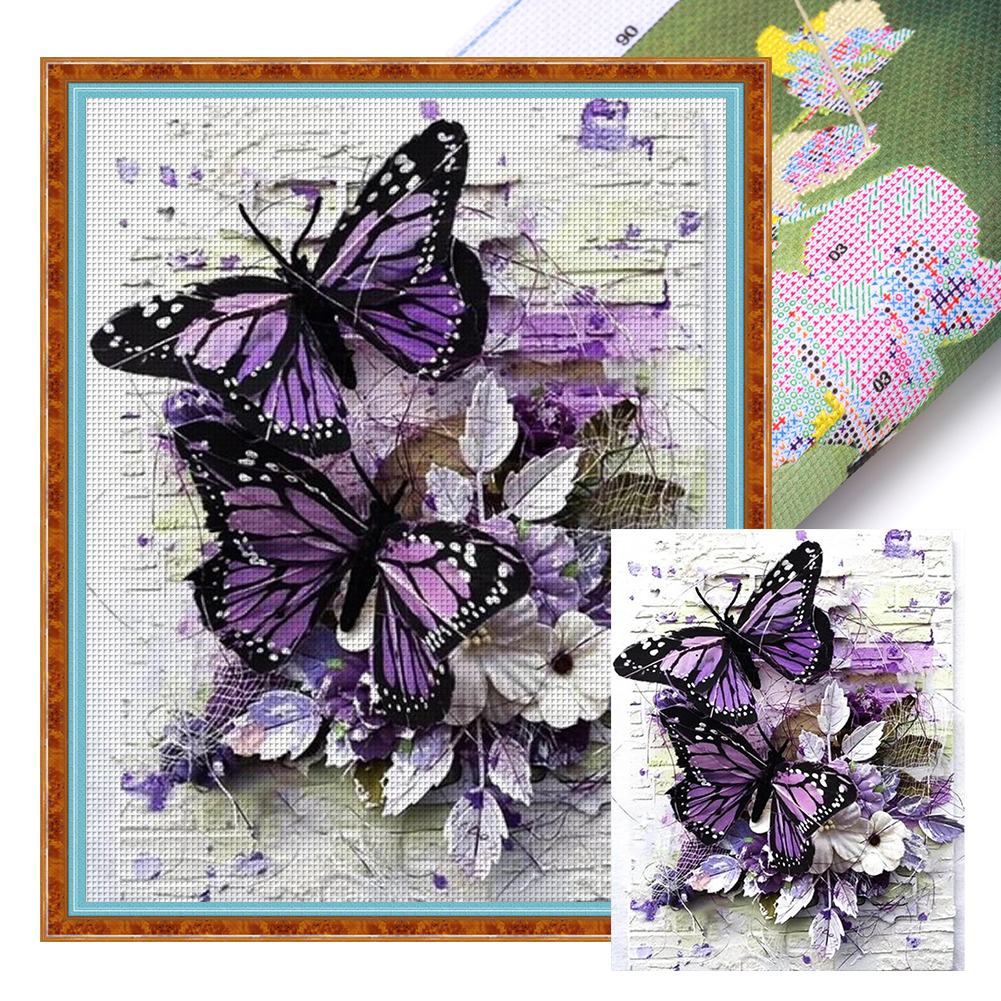 Purple Butterfly Full 11CT Pre-stamped Canvas(40*50cm) Cross Stitch