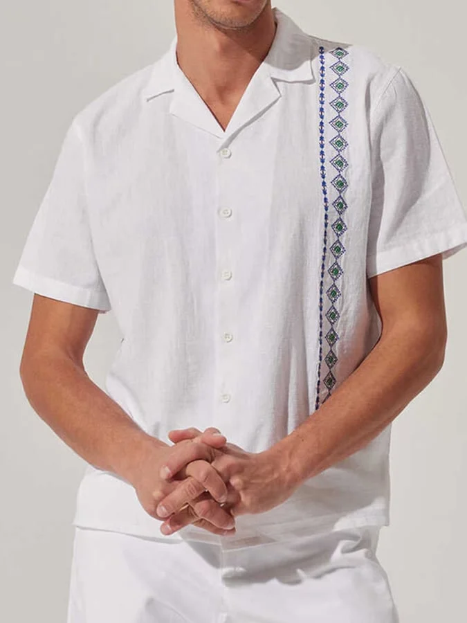 Men's Casual Simple Linen Cuban Collar Shirt