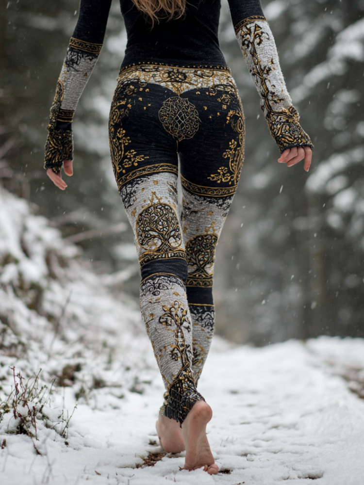 Viking Style Life Tree Celtic Knot Patchwork Art Leggings elevenforest