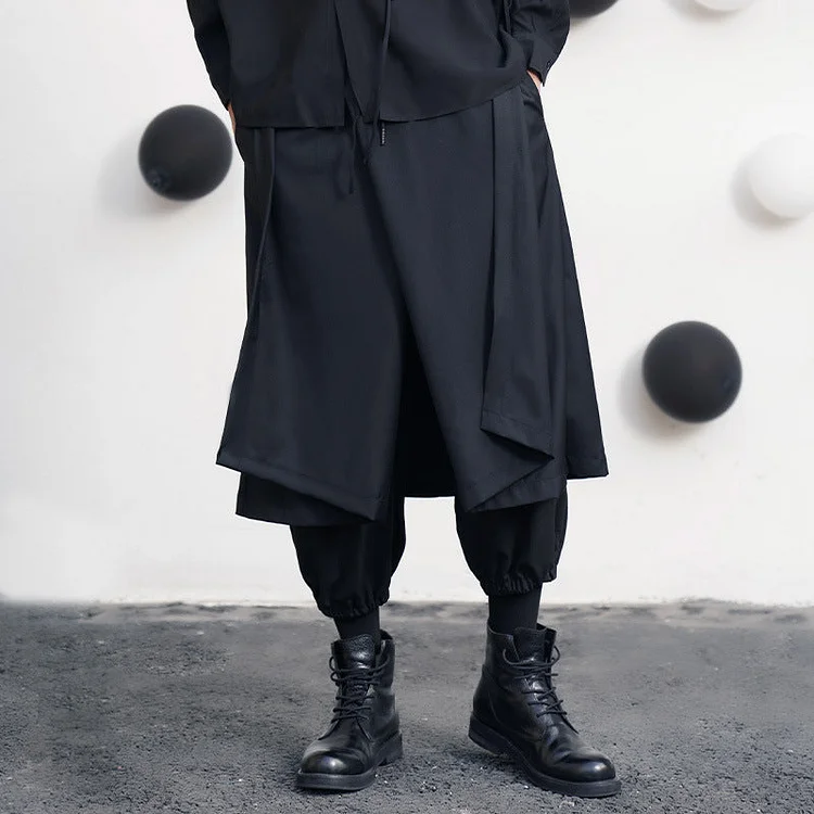 Dawfashion Techwear Streetwear-New Niche Design Sense Dark Style Irregular Multi-layered Casual Wide-leg Pants-Streetfashion-Darkwear-Techwear