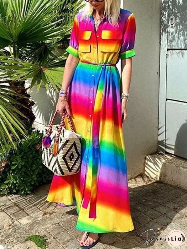 Mid-sleeve Rainbow Casual Long Skirt for Women