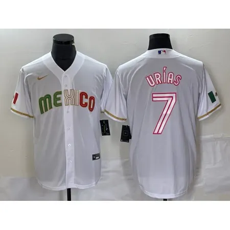 Men's Mexico Baseball #7 Julio Urias White 2023 World Baseball Classic Stitched Jersey 7PXK