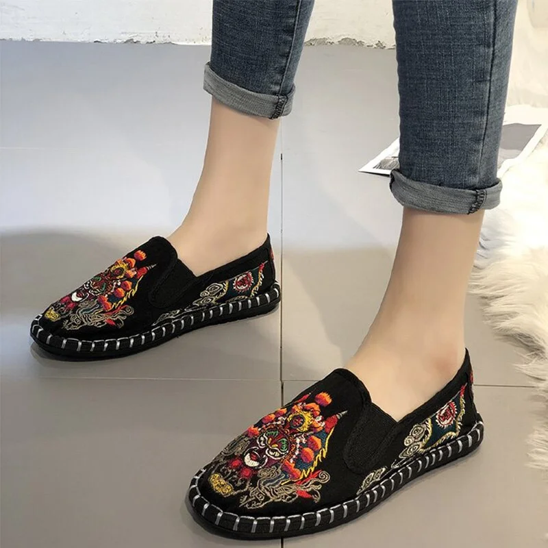 Qengg MCCKLE Women Traditional Canvas Loafers Women's Shoes Soft Vintage Woman Casual Slip On Ladies Comfort Shallow Female Plus Size