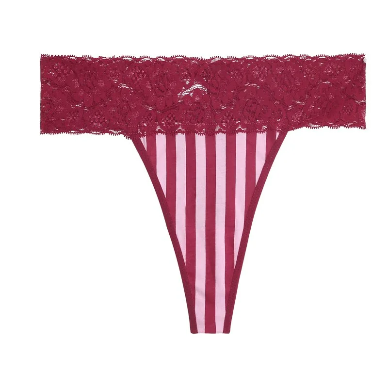 Billionm Women Cotton Panties Sexy Lace Thong Patch Up Stripe Underwear Women's V Waist Underpants Female Breathable Intimates Lingerie