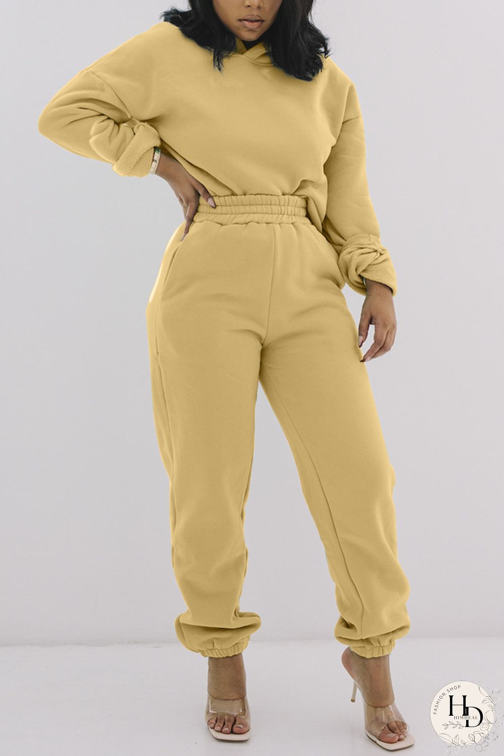 White Fashion Casual Solid Basic Hooded Collar Long Sleeve Two Pieces