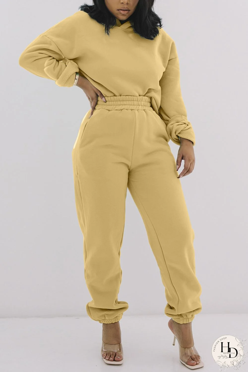 White Fashion Casual Solid Basic Hooded Collar Long Sleeve Two Pieces