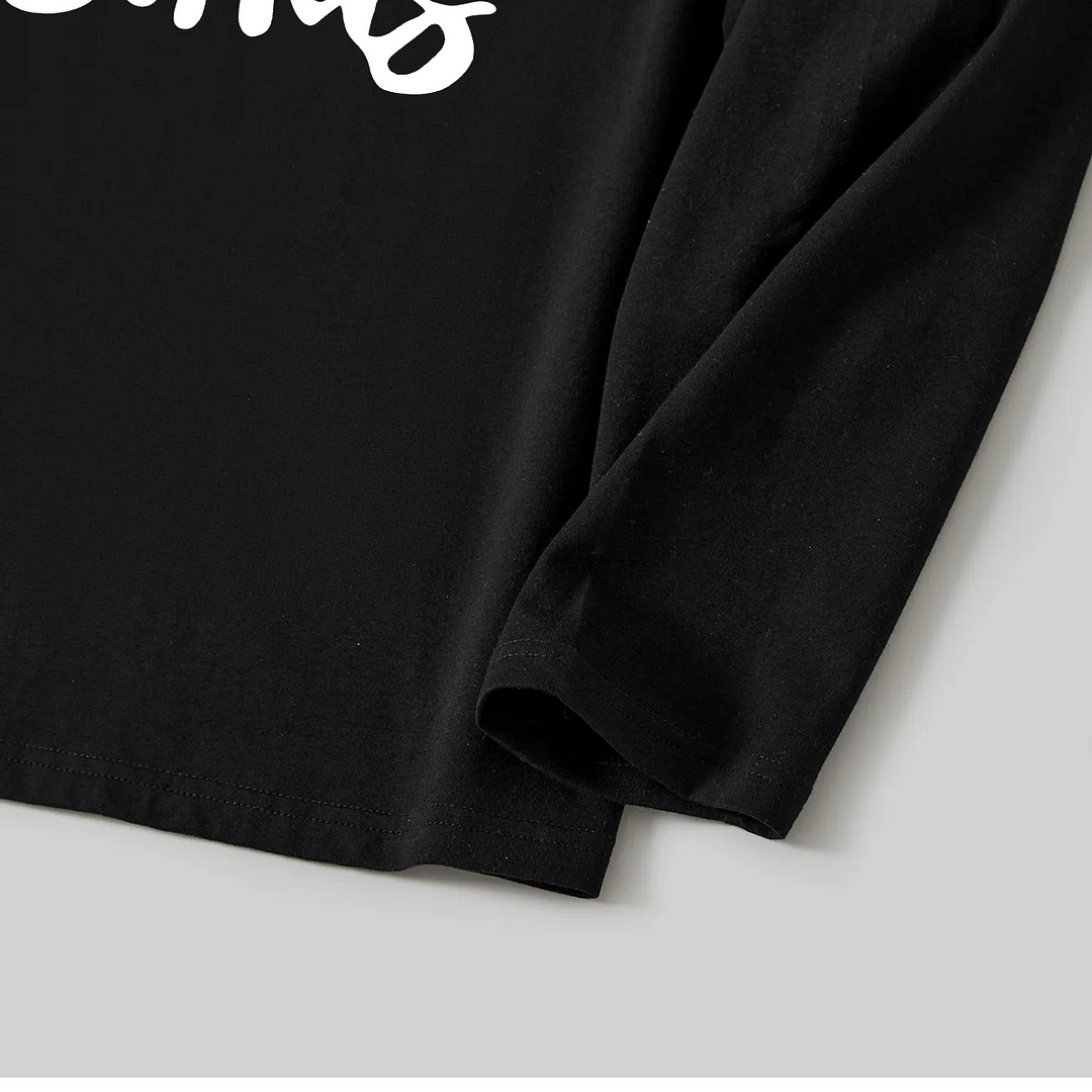 Christmas "Merry Christmas" Text Print Black Long Sleeve Top with Red & White & Green Plaid Couple Matching Pajamas