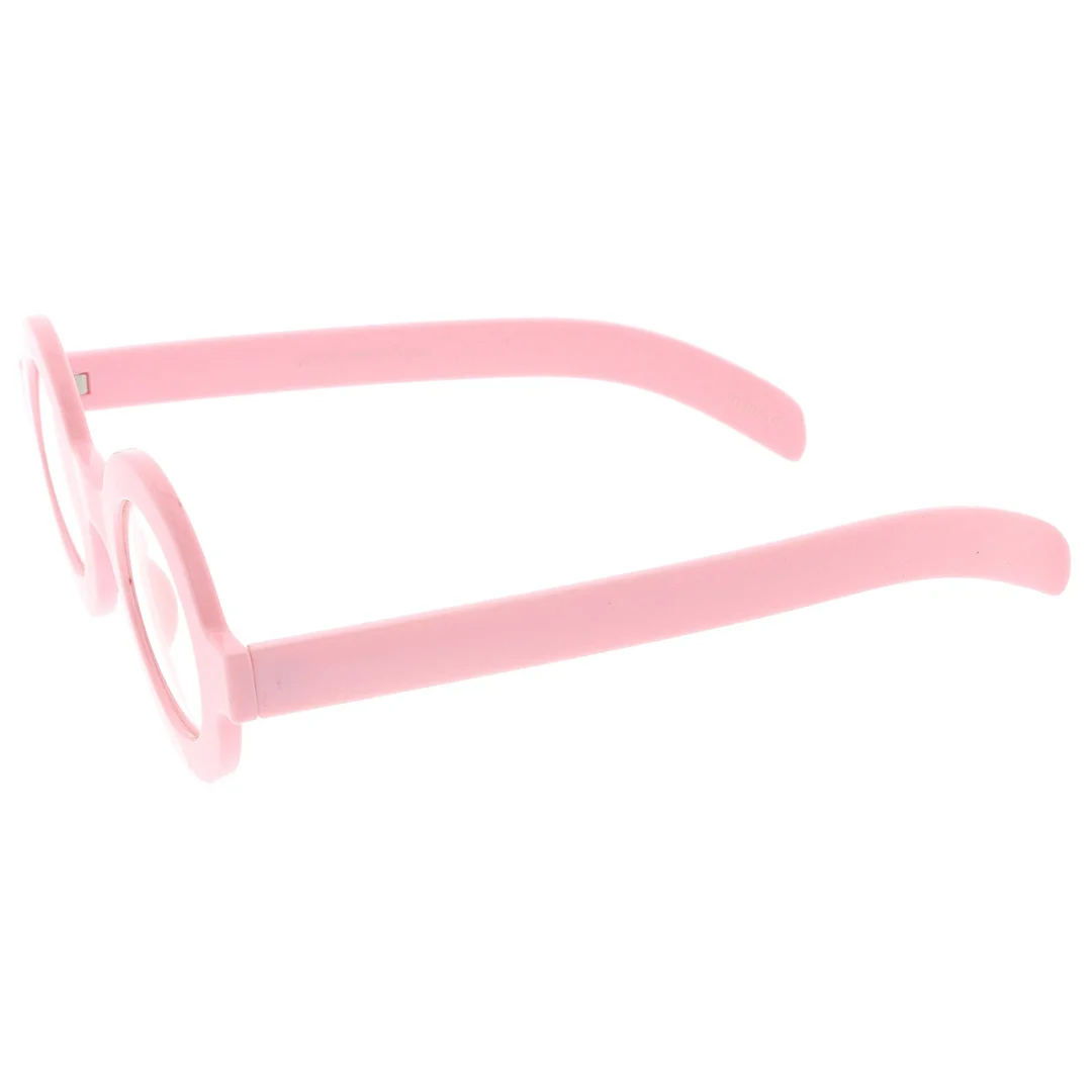 Bold Thick Frame Flat Clear Lens Round Eyeglasses 39mm