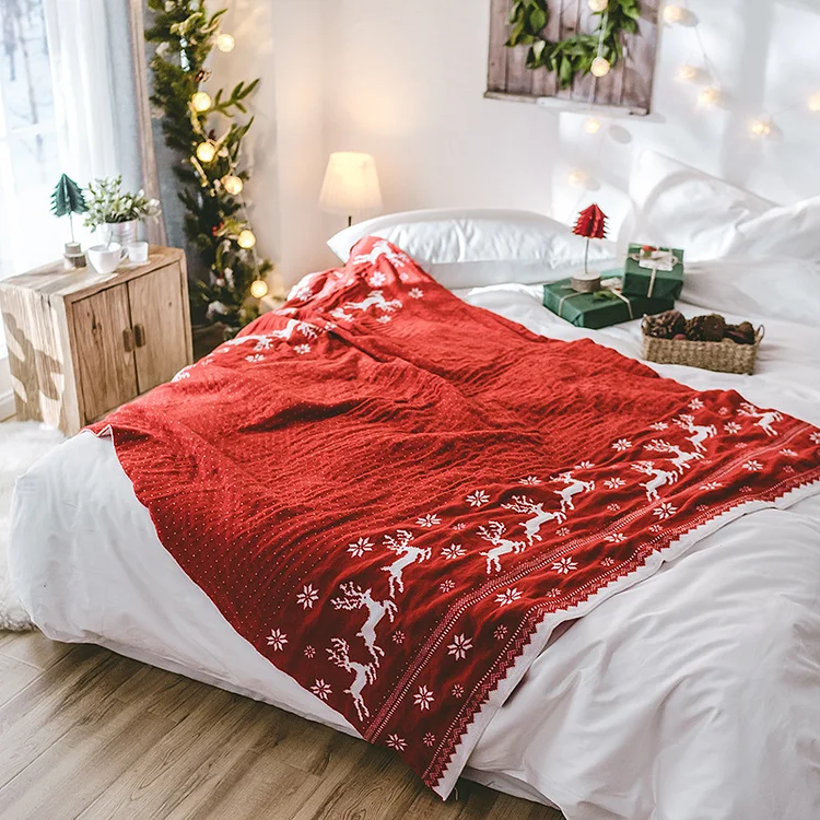 Christmas Deer Print Thickened Knitted Blanket - yankia