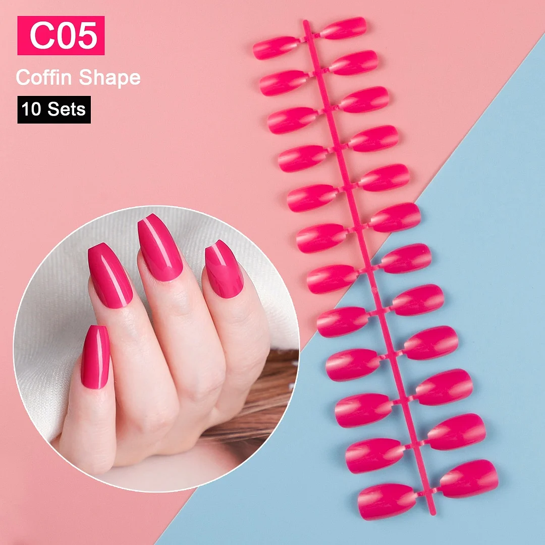 10 Sets/Pack Mixed Solid Colors Coffin Round Square Almond Shape False Nails Full Cover Nail Tips Short Fake Nails Tip Manicure-Nail Inspo