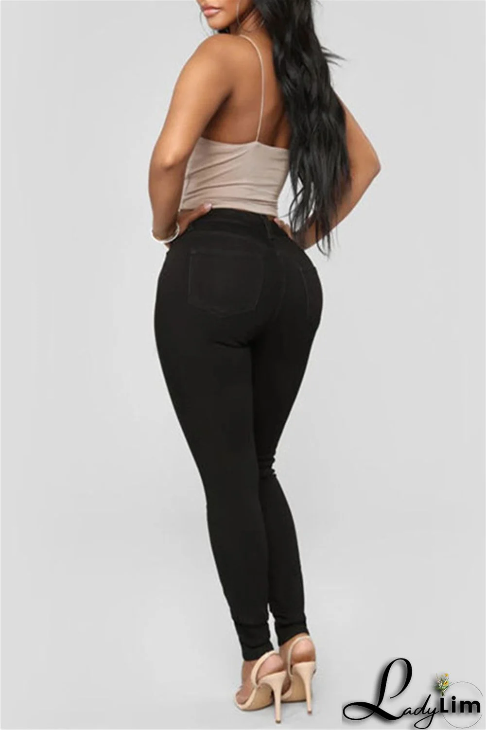 Black Fashion Casual Solid Basic High Waist Skinny Denim Jeans