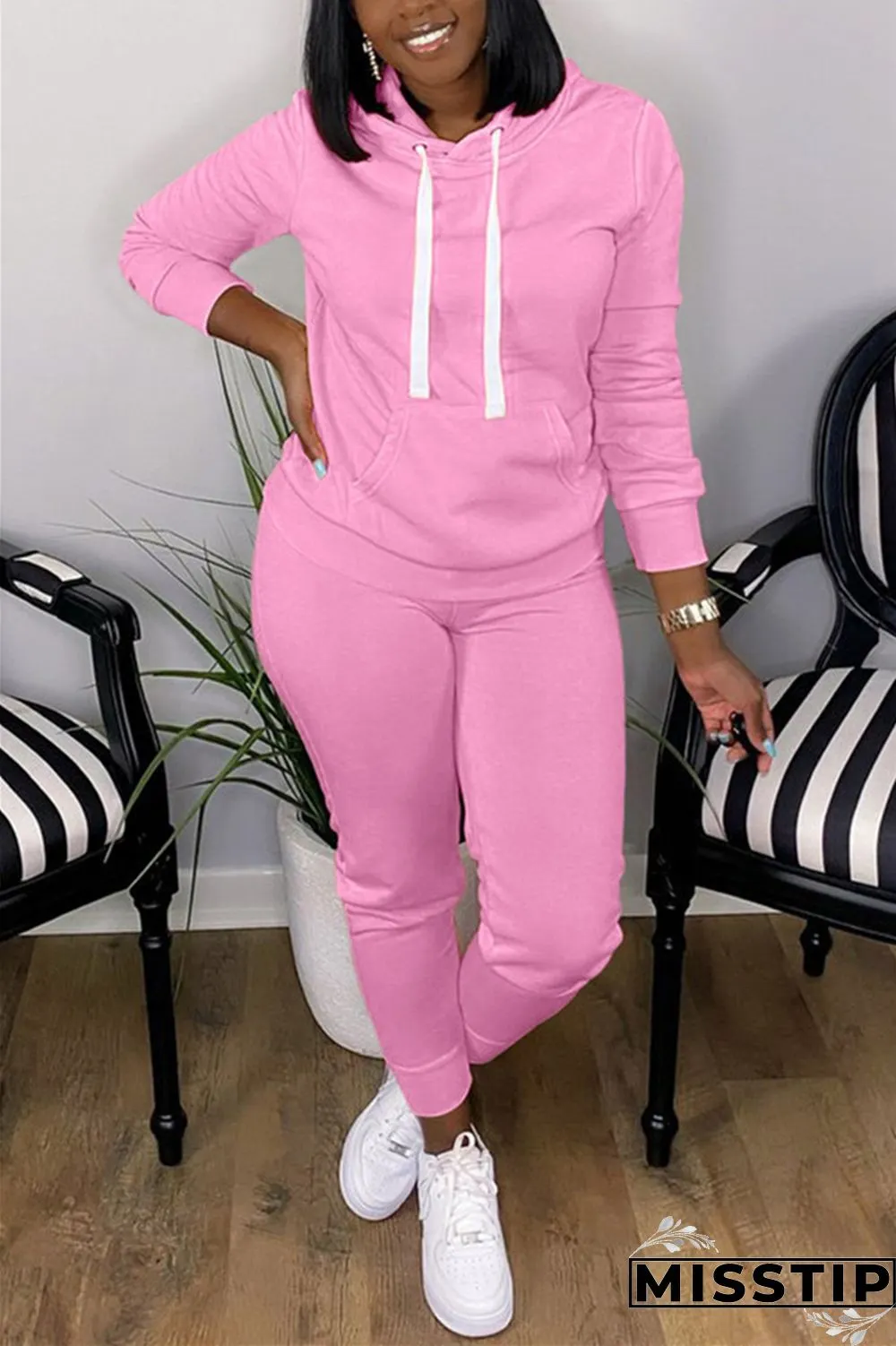 Orange Fashion Casual Long Sleeve Hooded Collar Regular Sleeve Regular Solid Two Pieces