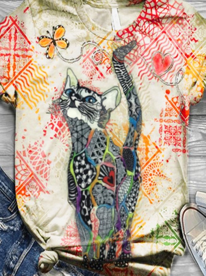 Crew Neck Short Sleeve Printed Shirts & Tops