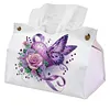 Purple Heart Rose Butterfly DIY PULeather Diamond Painting Tissue Box for Adults Beginners Large Size Diamond Art Paper Storage Holder for Living Room Bedroom Bathroom Table Decor