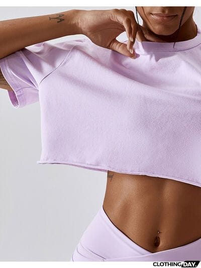 Cropped Round Neck Short Sleeve Active Top