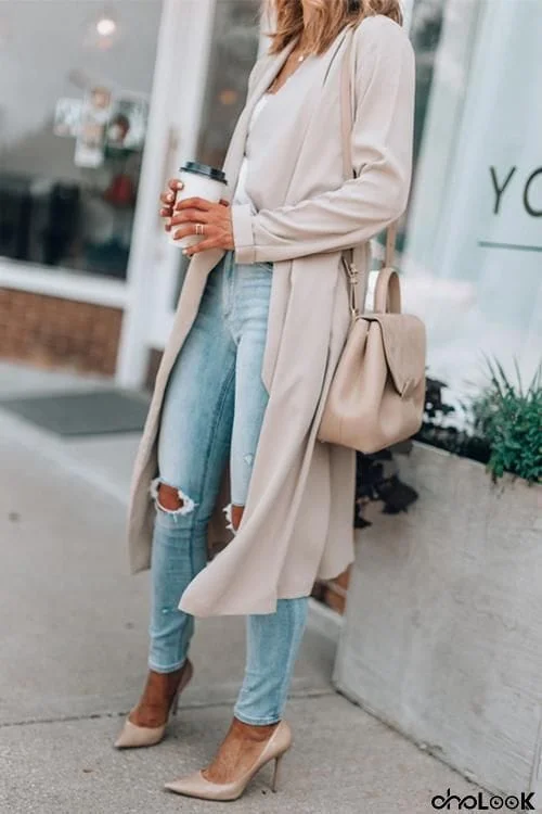 Lapel Long Sleeve Coat