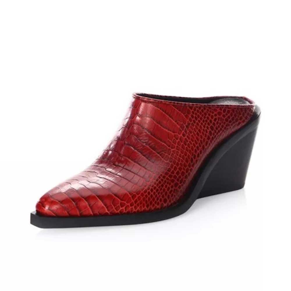 Red Crocodile Printed Pointed Toe Wedge Heel Women's Mules Shoes Nicepairs