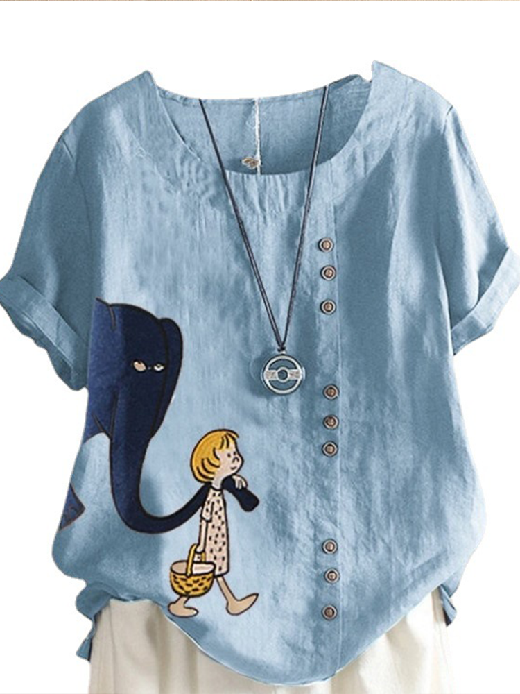 Ladies Casual Loose Short Sleeve Pullover T-Shirt