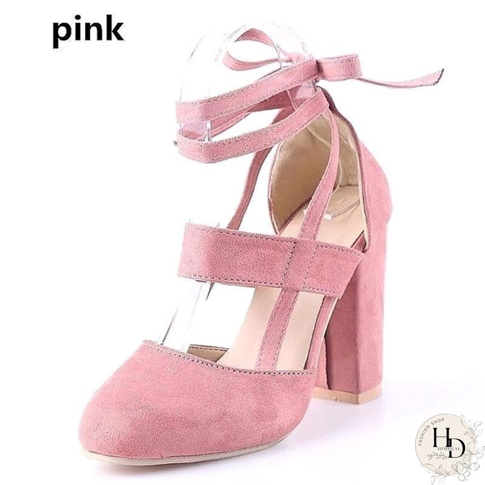 Women Sexy Heels 5 Colors Suede Straps Thick High Heeled Shoes Summer Party Sandals