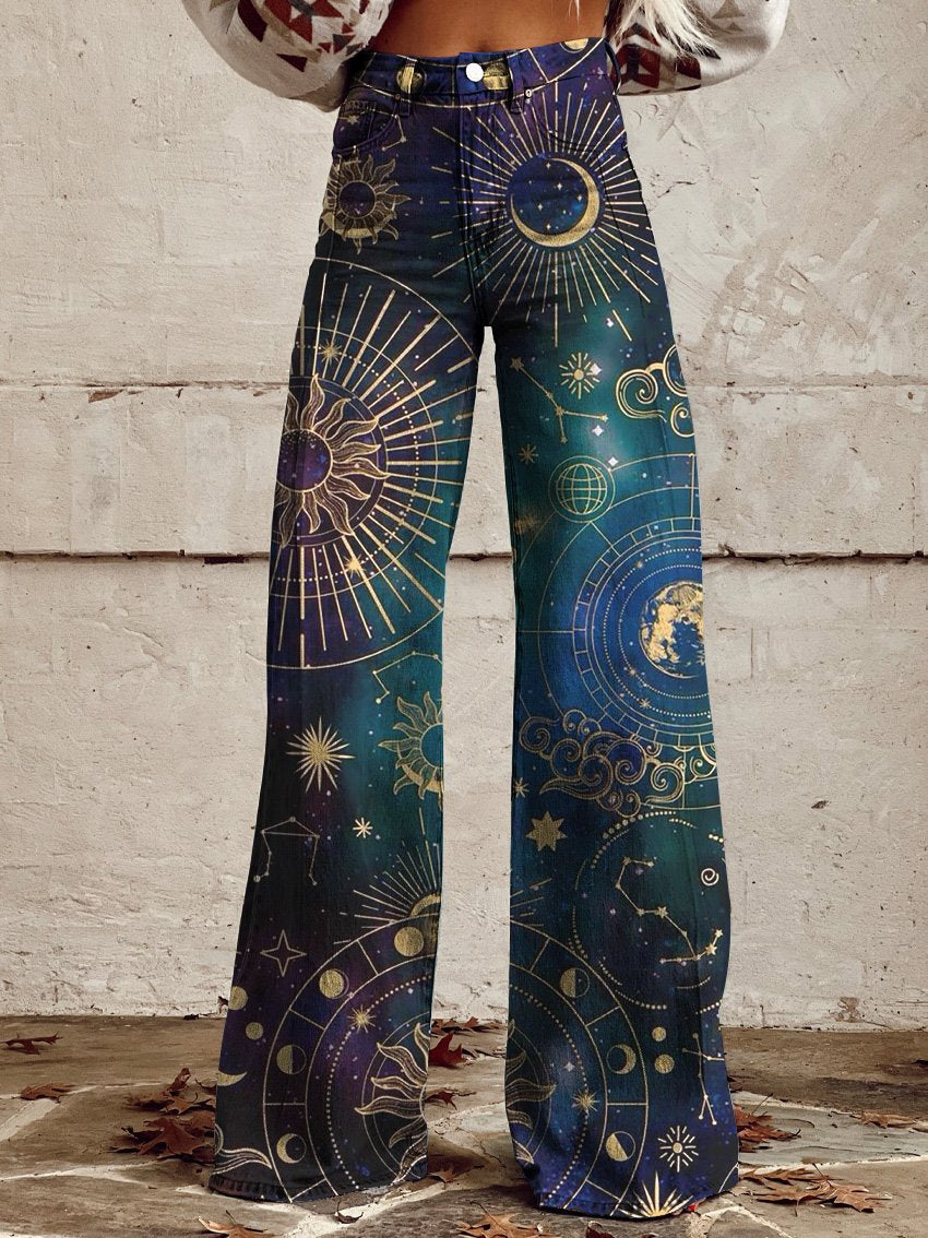 Astrology And Star Sign Zodiac Inspired Pattern Women's Printed Casual Wide Leg Pants