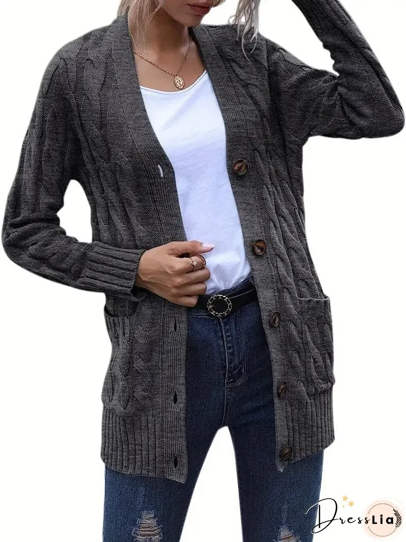 Cozy Cable Knit Button-Front Long Sleeve Cardigan