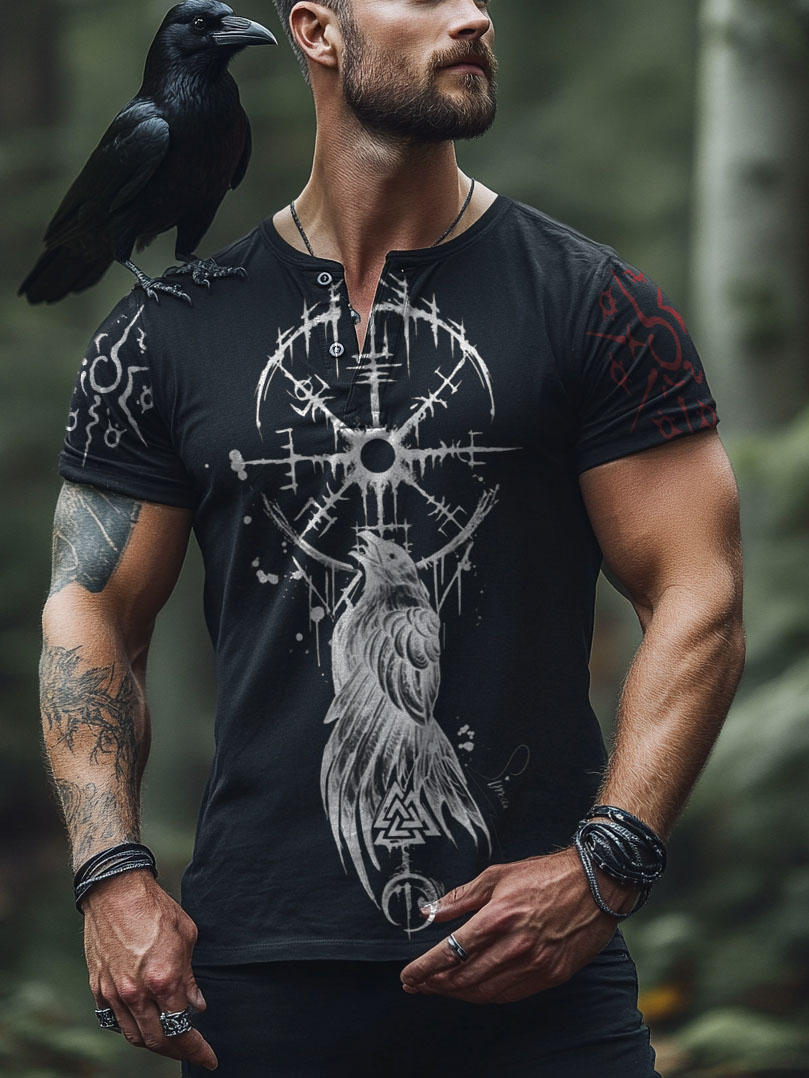 Men's Short Sleeve Viking Rune Raven Compass Top / Rvogue / Rvogue