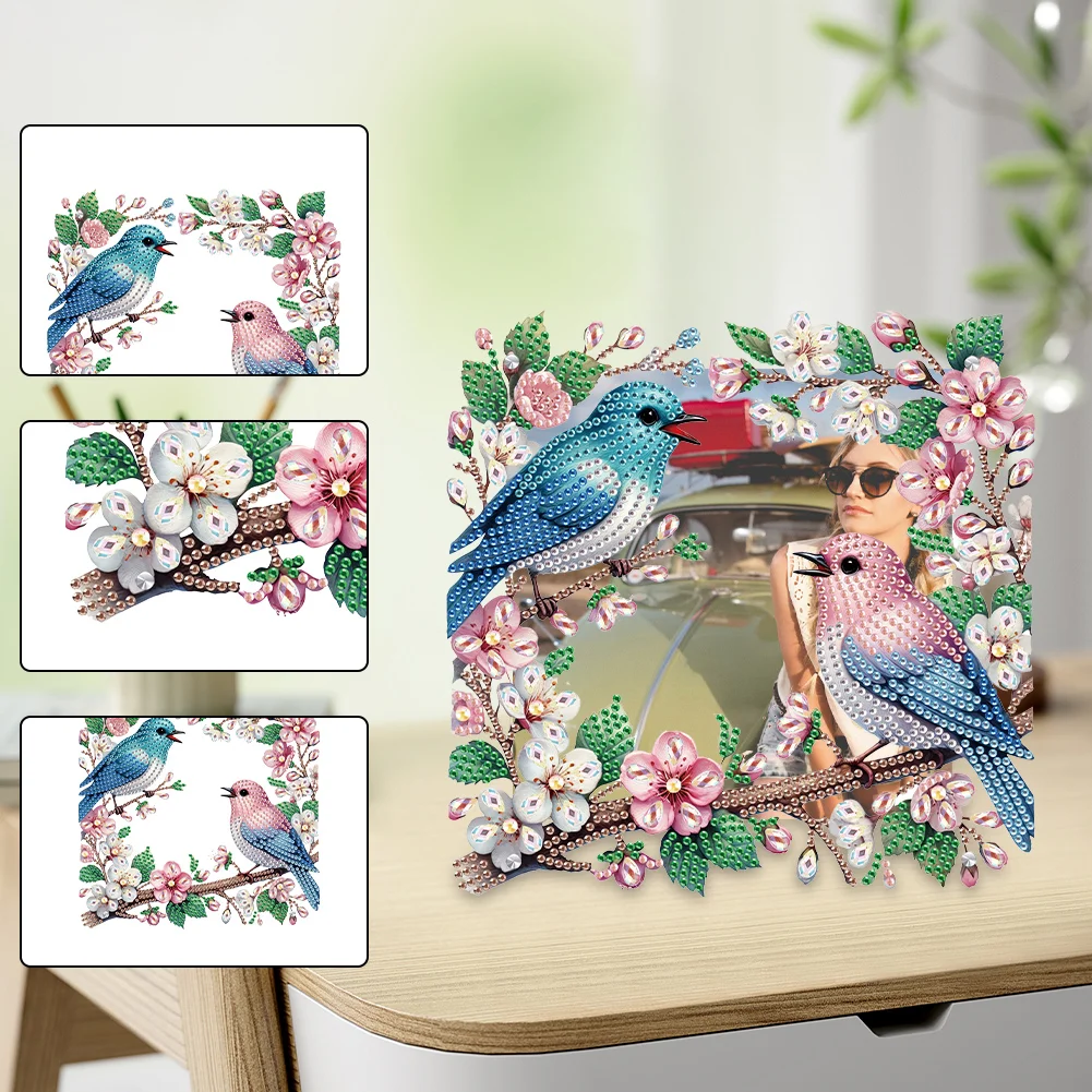 5D DIY Flower Bird Acrylic Special Shape Rhinestone Tabletop Photo Frame Kit
