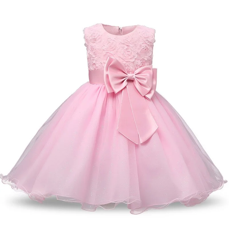 Uveng 2021 Infant Baby Girls Flower Dresses Christening Gowns Newborn Babies Baptism Clothes Princess tutu Birthday White Bow Dress