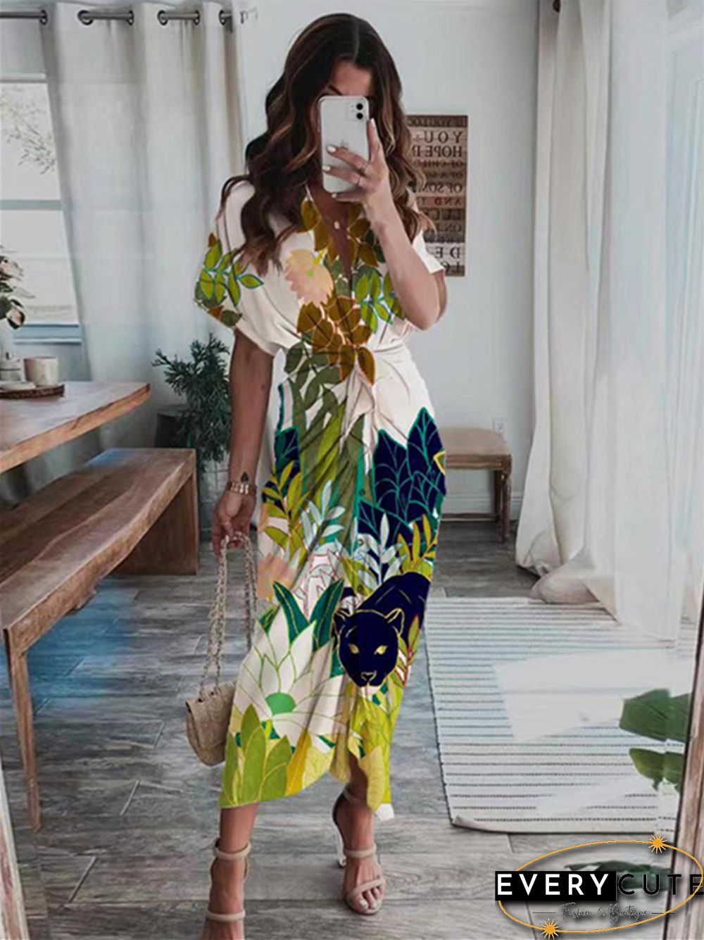 Summer New Bohemian Printed Fashionable Satin Dress