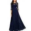 Medium-long Sleeve Chiffon Dress Round Neck Stitching Lace Dress Evening Dress Black Dresses