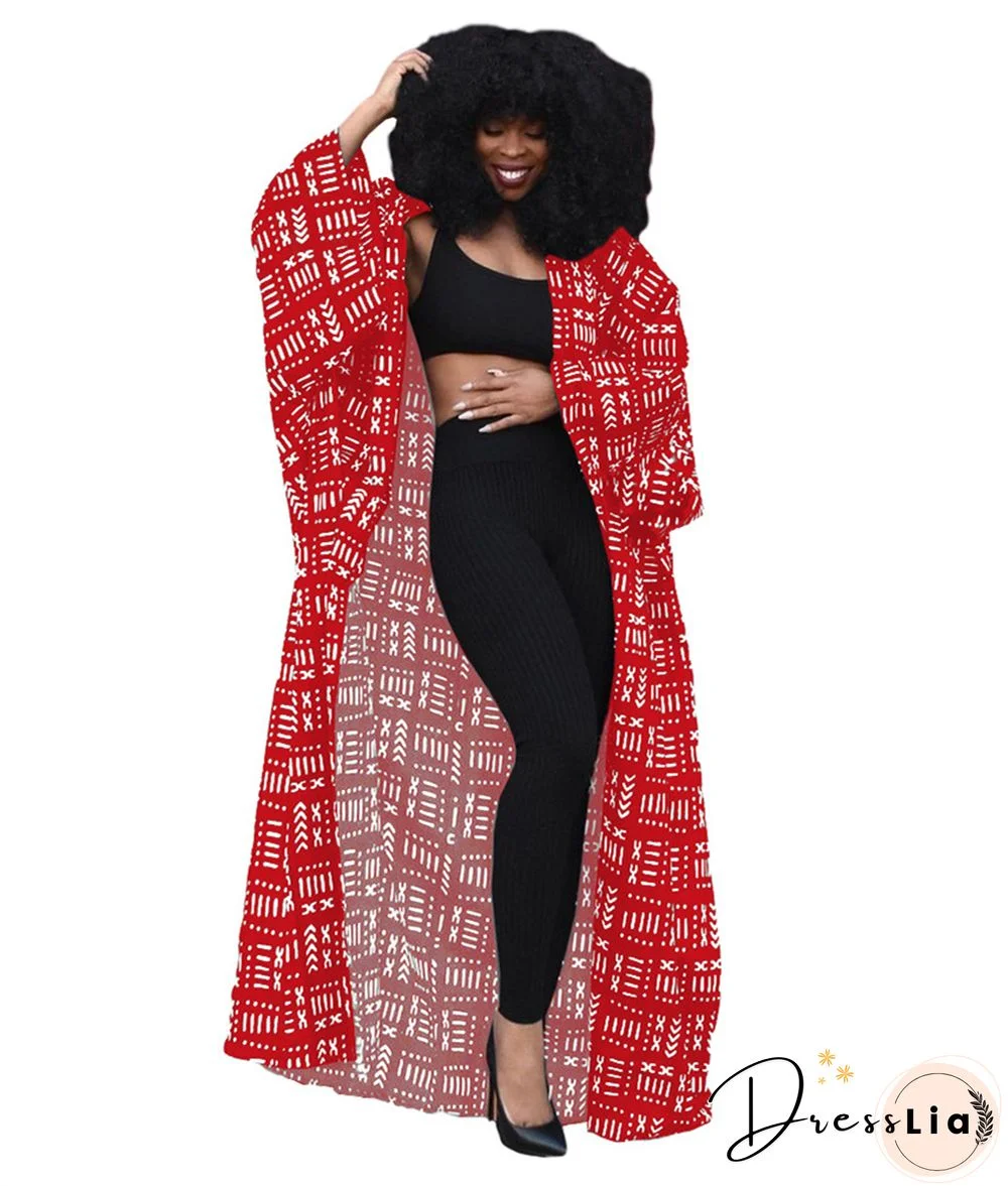 Stylish Print Loose Long Cardigan Coats